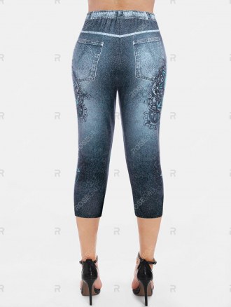 3d Print Bohemian Floral Capri Jeggings