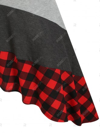 Asymmetric Plaid Print Contrast Sleeveless Dress