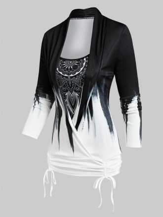 Bohemian Flower Print Ombre Faux Twinset T-shirt