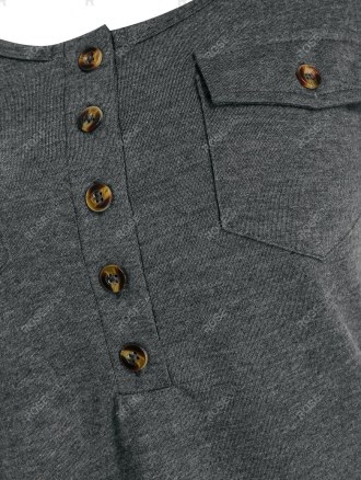 Buttons Pockets Casual Solid T Shirt
