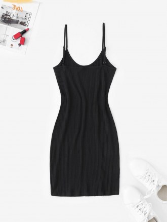 Cami Ribbed Front Slit Slinky Dress