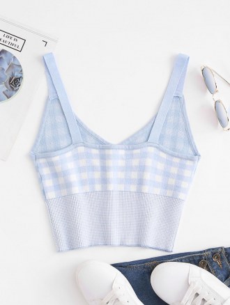Checked Knitted Crop Tank Top