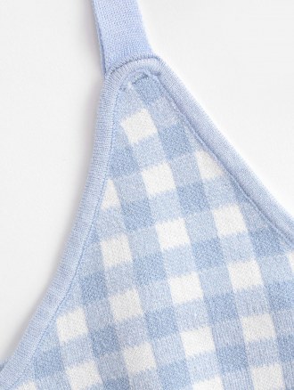 Checked Knitted Crop Tank Top