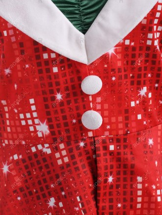 Christmas 3d Rhinestone Print Ruched Button Embellished Twofer Dress