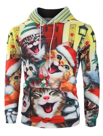 Christmas Kitty Graphic Kangaroo Pocket Hoodie