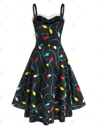 Christmas Light Faux Fur Panel Lace Up Dip Hem Dress