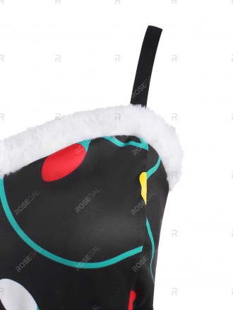 Christmas Light Faux Fur Panel Lace Up Dip Hem Dress