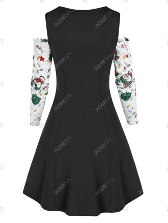 Christmas Santa Claus Snowman Gift Print Twofer Dress