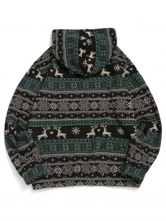 Christmas Snowflake Elk Print Fleece Hoodie