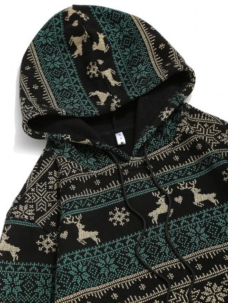Christmas Snowflake Elk Print Fleece Hoodie