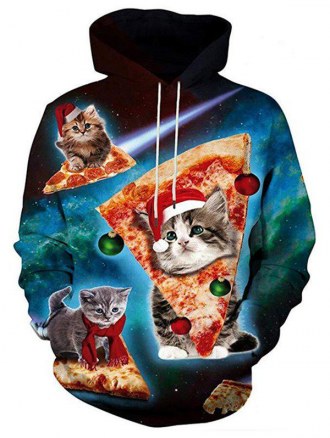 Christmas Star Cat 3d Digital Print Sweater Men's Hooded Pullover