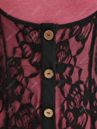 Cold Shoulder Mock Button Overlay Lace Two Piece Dress