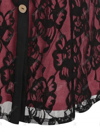 Cold Shoulder Mock Button Overlay Lace Two Piece Dress