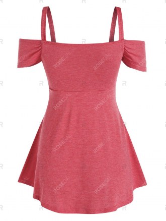 Cold Shoulder Ruched Crossover Heathered T-shirt