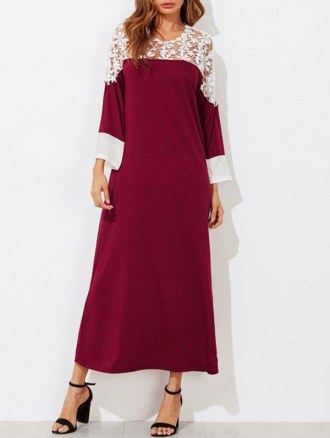 Contrast Lace Insert Maxi Dress