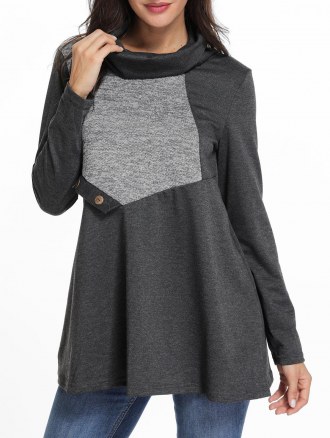 Cowl Neck Contrast Tunic T Shirt