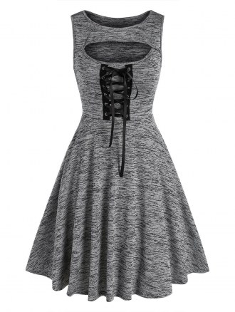 Cutout Lace Up Space Dye Dress