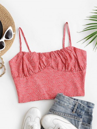 Ditsy Print Bustier Smock Back Cami Top