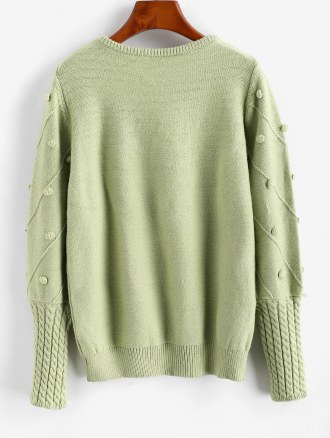 Dotted Bubble Cable Knit Pom Pom Sweater