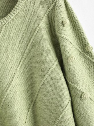 Dotted Bubble Cable Knit Pom Pom Sweater