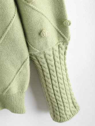 Dotted Bubble Cable Knit Pom Pom Sweater