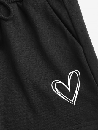 Double Hearts Print Drawstring Pocket Shorts