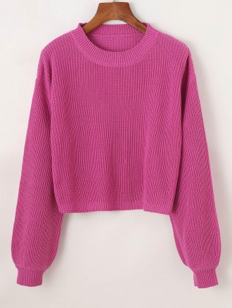 Drop Shoulder Crew Neck Lantern Sleeve Sweater