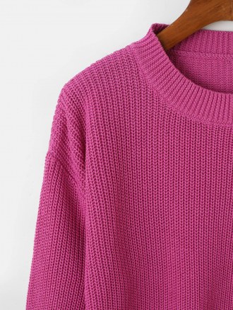 Drop Shoulder Crew Neck Lantern Sleeve Sweater
