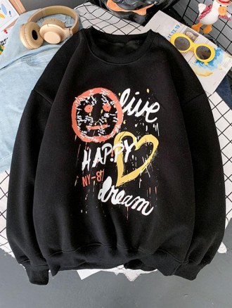 Face Heart Letter Print Graphic Sweatshirt