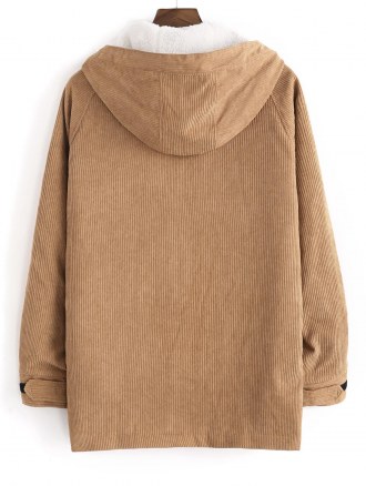 Faux Fur Raglan Sleeve Hooded Corduroy Jacket