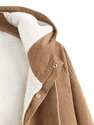 Faux Fur Raglan Sleeve Hooded Corduroy Jacket