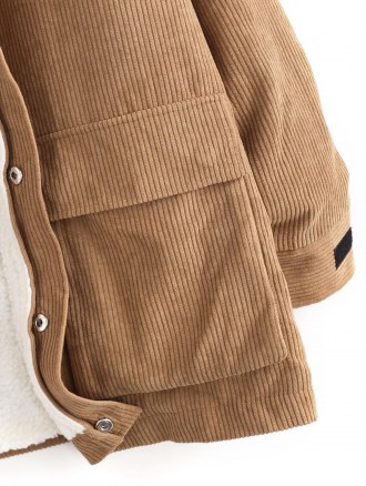 Faux Fur Raglan Sleeve Hooded Corduroy Jacket