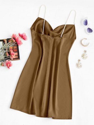 Faux Pearl Straps Cowl Neck Mini Dress