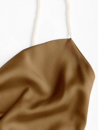 Faux Pearl Straps Cowl Neck Mini Dress