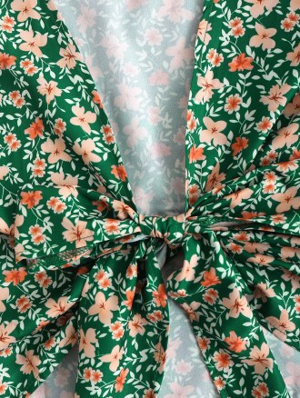 Floral Ruffle Knot Blouse And Flounce Skirt Set