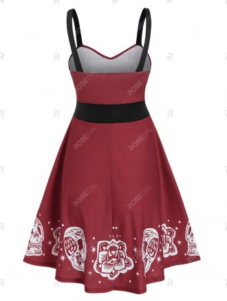 Floral Skull Print Gothic Mini Cami Dress