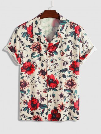 Flower Print Shirt And Striped Shorts Set