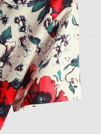 Flower Print Shirt And Striped Shorts Set