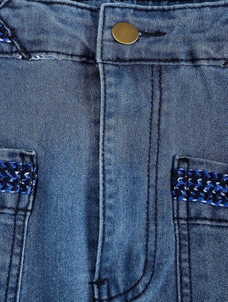 Front Slit Braided Trim Denim Bodycon Skirt