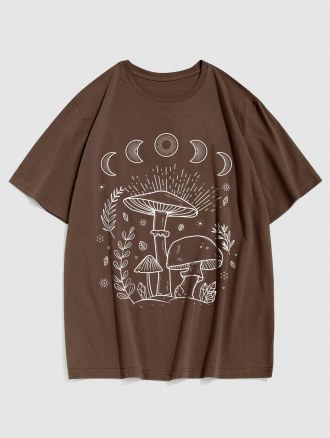 Galaxy Mushroom Printed Graphic Crew Neck T-shirt