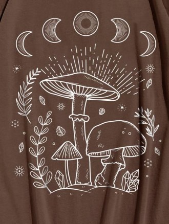 Galaxy Mushroom Printed Graphic Crew Neck T-shirt