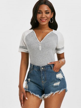 Half Zip Raglan Sleeve Heathered T-shirt