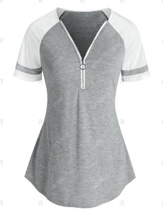Half Zip Raglan Sleeve Heathered T-shirt