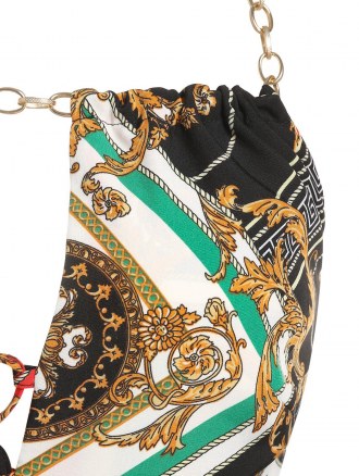 Halter Chain Scarf Print Lace Up Top