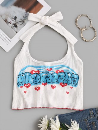 Halter Heart Graphic Knit Crop Top