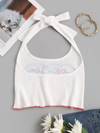 Halter Heart Graphic Knit Crop Top