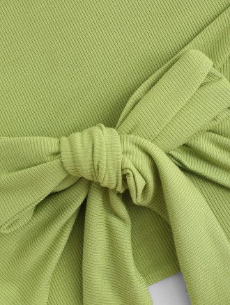 Halter Rib-knit Keyhole Cutout Back Knot Top