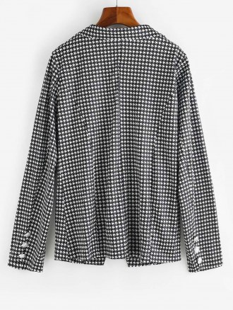 Houndstooth Double Breasted Flap Detail Blazer