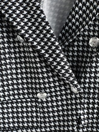 Houndstooth Double Breasted Flap Detail Blazer