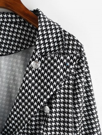 Houndstooth Double Breasted Flap Detail Blazer